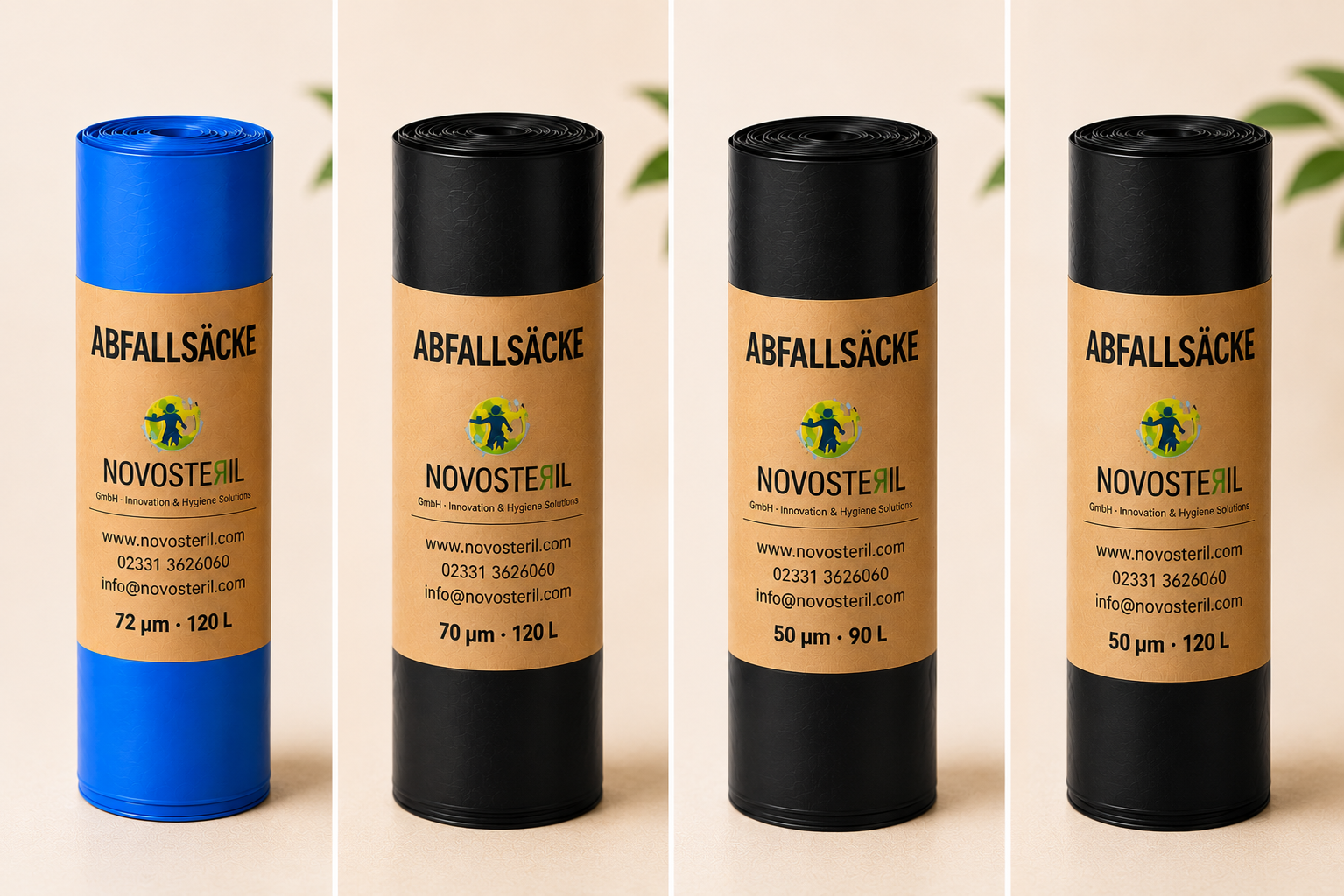 Premium Abfallsäcke 120L / 90l Stark, Dicht & Reißfest 72/70/50µ   | NOVOSTERIL